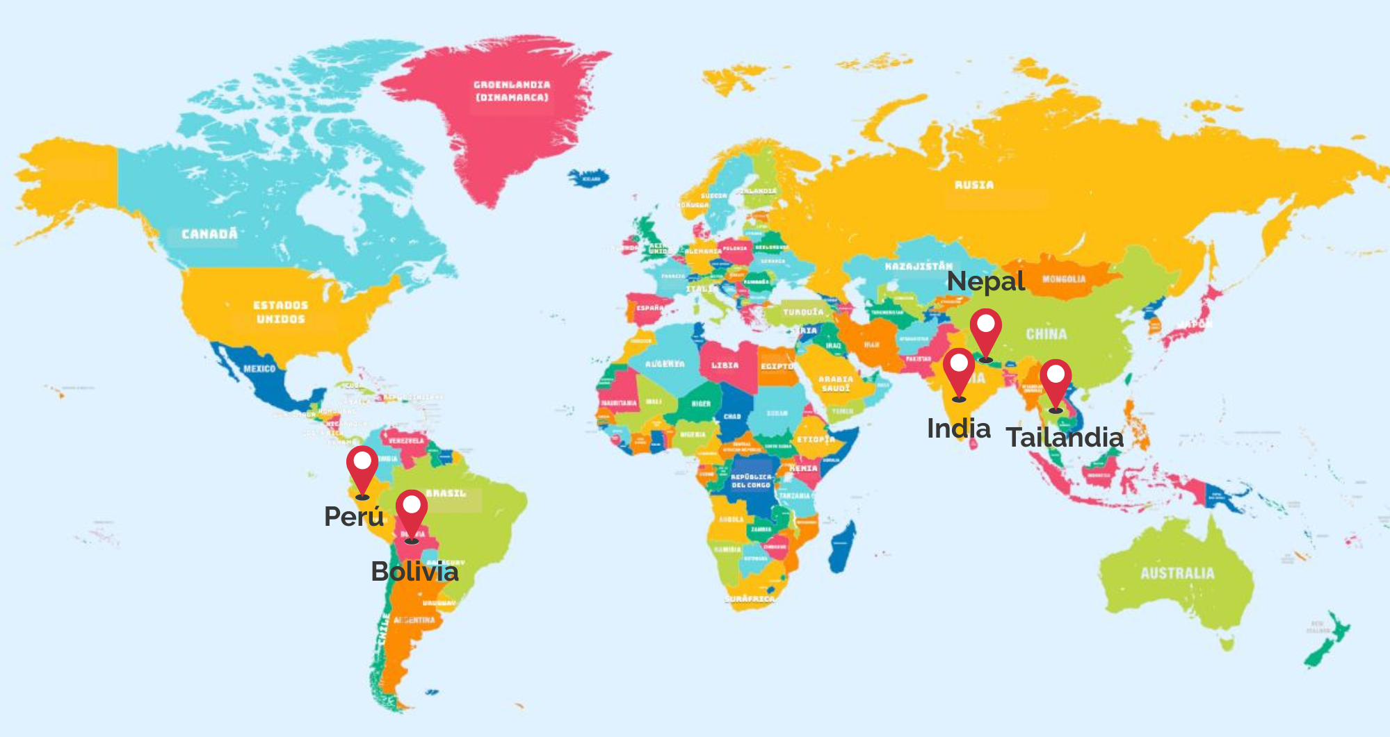World map showing the international volunteer destinations available in 2026