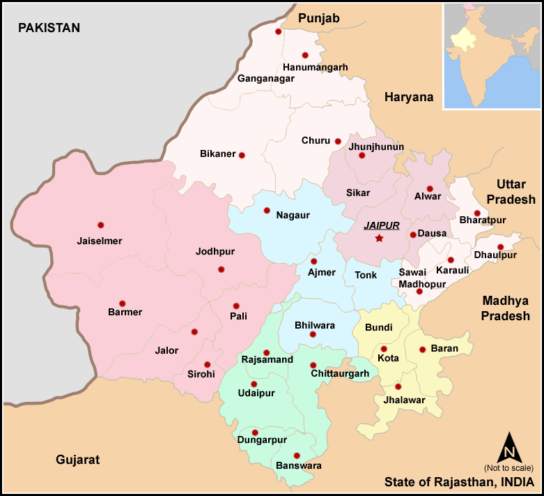 Map of Rajasthan — the area of CiENViDAS volunteer projects in India