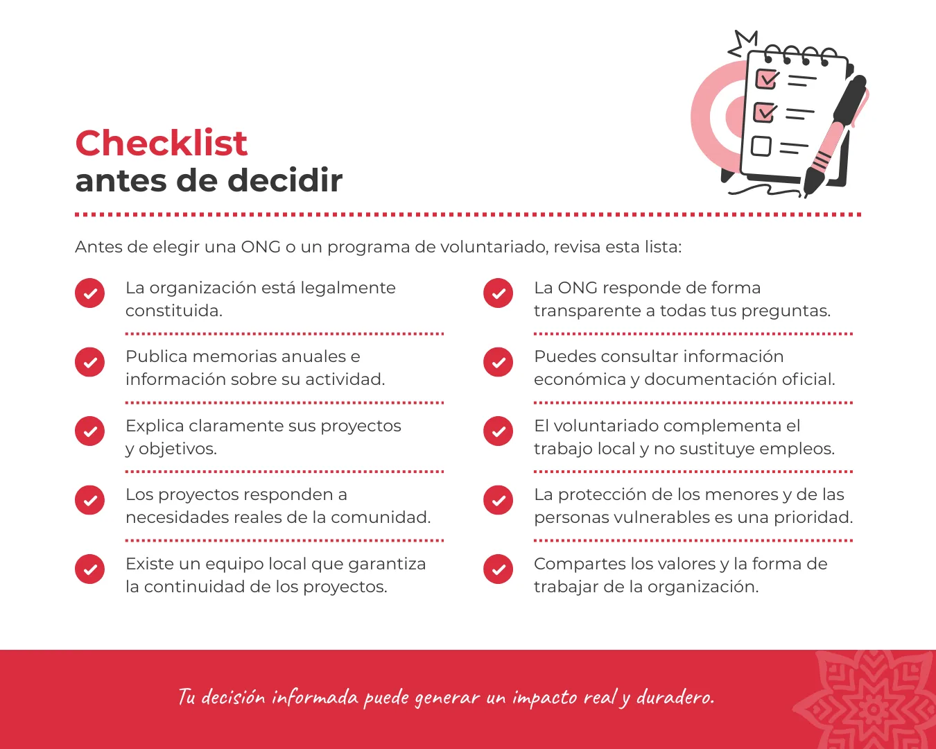 Checklist con las claves para elegir una ONG de confianza y un voluntariado ético