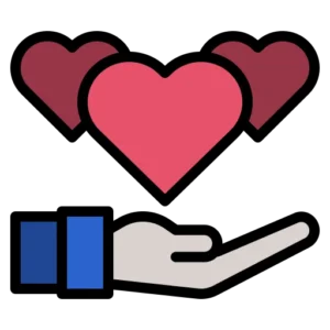 Icono de donar a una ONG: mano sosteniendo corazones