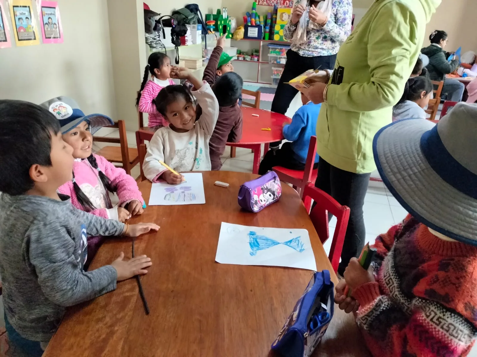 Children taking part in a drawing workshop during a volunteer programme in Cusco, Peru